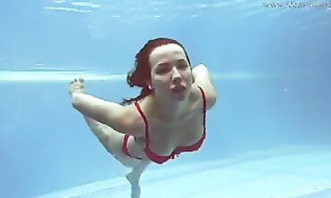 Lina Mercury in Red Lingerie Underwater
