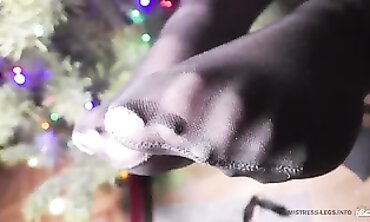 Christmas Foot Fever - Hot Brunette Teen Enjoys Kinky Stocking Sensations