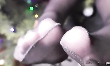 Christmas Foot Fever - Hot Brunette Teen Enjoys Kinky Stocking Sensations