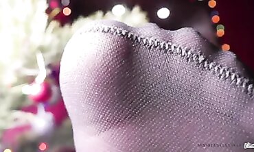Christmas Foot Fever - Hot Brunette Teen Enjoys Kinky Stocking Sensations