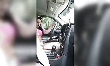 Petite Redhead Masturbates Through Car Window At The Park
