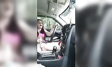 Petite Redhead Masturbates Through Car Window At The Park