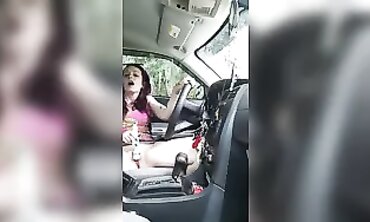 Petite Redhead Masturbates Through Car Window At The Park