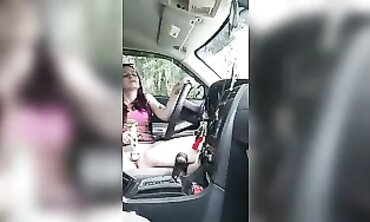 Petite Redhead Masturbates Through Car Window At The Park