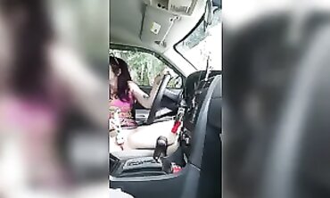 Petite Redhead Masturbates Through Car Window At The Park