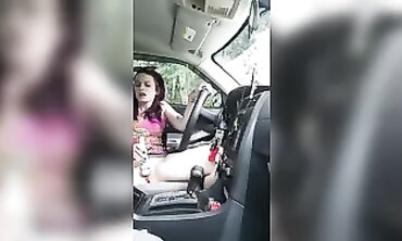 Petite Redhead Masturbates Through Car Window At The Park