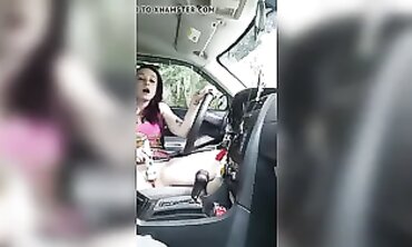 Petite Redhead Masturbates Through Car Window At The Park