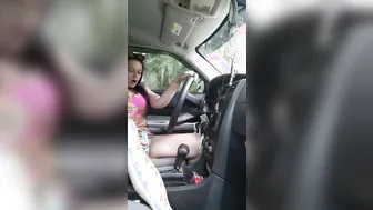 Petite Redhead Masturbates Through Car Window At The Park