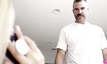 Step Sister In-Law Surprised By Dad And His Friend