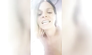 Woman Rides Vibrator on Gear Shift in Outdoor Car