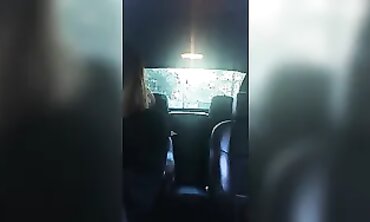 Woman Rides Vibrator on Gear Shift in Outdoor Car