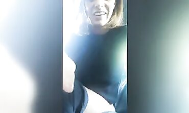 Woman Rides Vibrator on Gear Shift in Outdoor Car