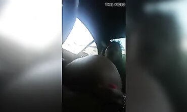Woman Rides Vibrator on Gear Shift in Outdoor Car
