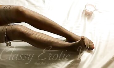 Hot Babe's Toe Job - Footjob with Stockings & Lubricant in High Heels
