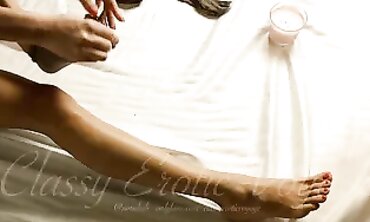 Hot Babe's Toe Job - Footjob with Stockings & Lubricant in High Heels