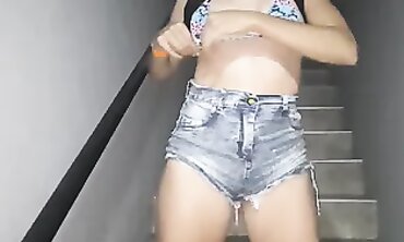 Next Door In-House Slut Fucked Hard On Stairs By Neighbor