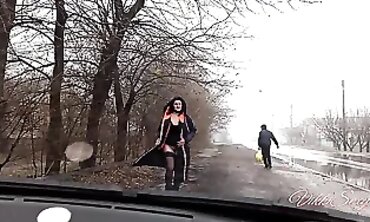 Russian MILF VikkiSexy Flashes and Masturbates in Public