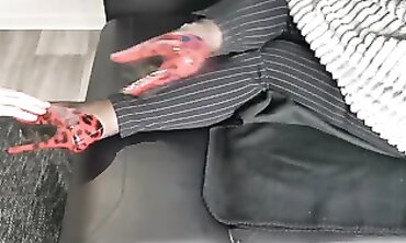 Red Secretary Gets a Slow-Mo Cumshot in High Heels