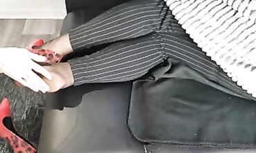 Red Secretary Gets a Slow-Mo Cumshot in High Heels