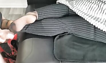 Red Secretary Gets a Slow-Mo Cumshot in High Heels
