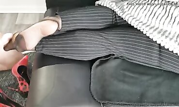 Red Secretary Gets a Slow-Mo Cumshot in High Heels