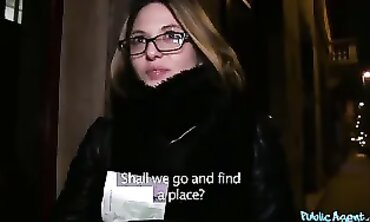 French Agent in Glasses Gets Rough Outdoor Blowjob