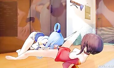 Megumin & Aqua 3D Animated Lesbian Hentai with Audio