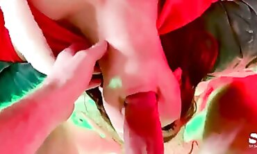 POV Facial: Redhead's Stellar Christmas Facefucking