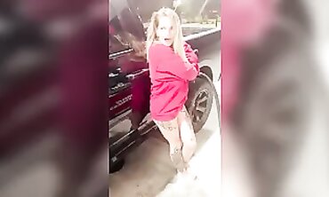 Lucky Lacie Risks It All: Pissing While Pumping Gas