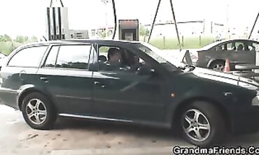 Two Studs Service A Senior Blonde In Public