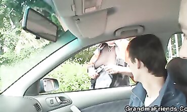 Two Studs Service A Senior Blonde In Public