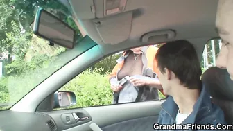Two Studs Service A Senior Blonde In Public