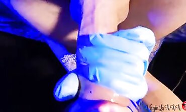 POV Latex Handjob and Cum Swallowing