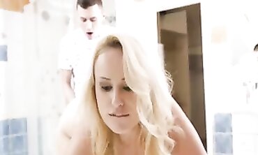 Step-Mom Angel Wicky Gets Boned by Her Naked Son in the Washroom