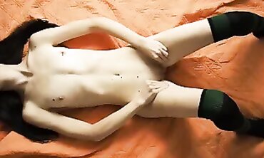Real Amateur Brunette Petite Teen Masturbates In Stockings