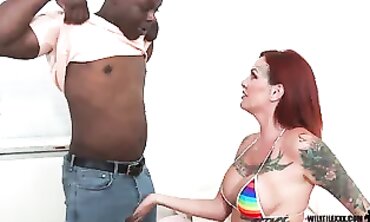 Crimson Tattooed Red Gets Rough BBC While Cuckold Husband Watches