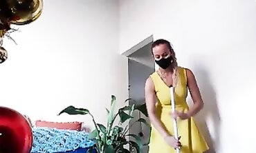 Latina MILF Ex-Wife Cleans in Yellow Sundress