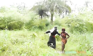 Ebony Angel Gets Rough Outdoor Foursome