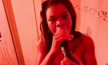 Ebony College Girl Masturbates With Dildo In Shower