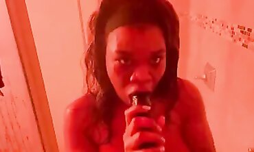 Ebony College Girl Masturbates With Dildo In Shower
