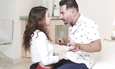 Petite Stepdaughter Gives Stepparent a Rubdown and Blowjob