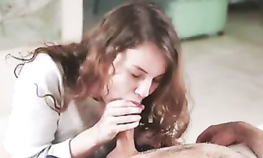 Petite Stepdaughter Gives Stepparent a Rubdown and Blowjob