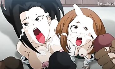 Momo and Ochaco's Rough Bukkake Training Session