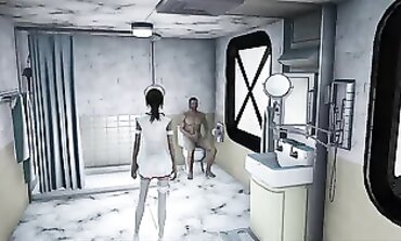 Petite Brunette Nurse Gets Anal Toilet Action