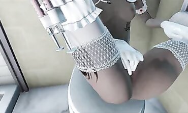 Petite Brunette Nurse Gets Anal Toilet Action