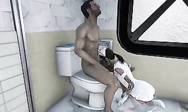 Petite Brunette Nurse Gets Anal Toilet Action