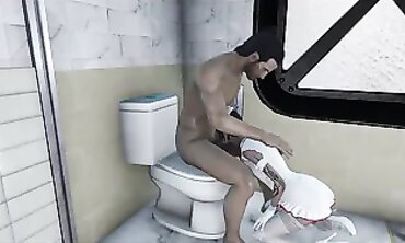 Petite Brunette Nurse Gets Anal Toilet Action