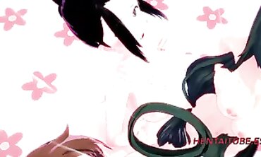 Tsuyu and Momo Rub Themselves in Boku no Hero Cosplay Hentai
