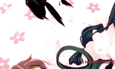 Tsuyu and Momo Rub Themselves in Boku no Hero Cosplay Hentai