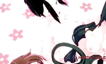 Tsuyu and Momo Rub Themselves in Boku no Hero Cosplay Hentai